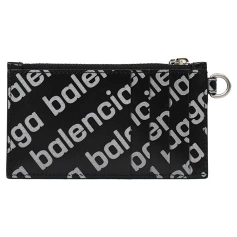 Balenciaga 巴黎世家 滿版logo頸掛式牛皮卡片零錢包黑銀 Pchome 24h購物