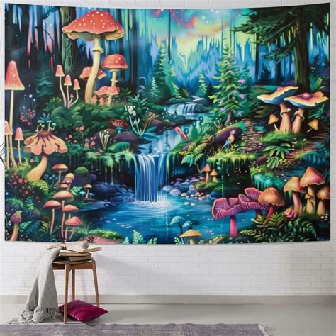 Pratyus Tapestry Reactive Mushroom Flower Tapestries Fantasy Moonlight