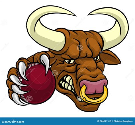 Bull Minotaur Longhorn Cow Softball Mascot Cartoon Stock Image