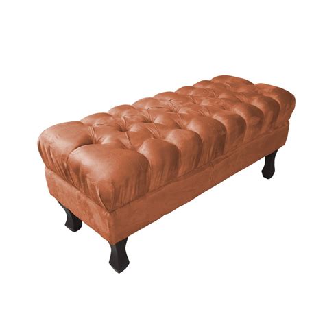 Puff Banqueta Retrô 1 00 cm Luiz xv Capitonê Suede Telha Decor e Lar