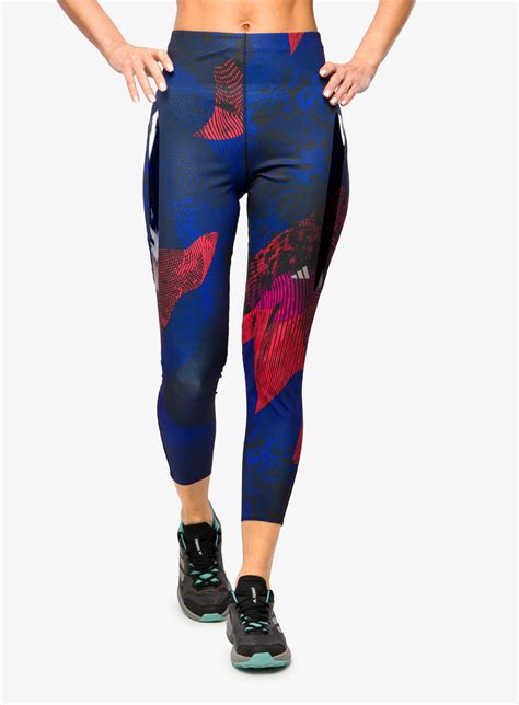 Lauftights Damen Adidas Adizero All Over Print Tights Black Bright Red