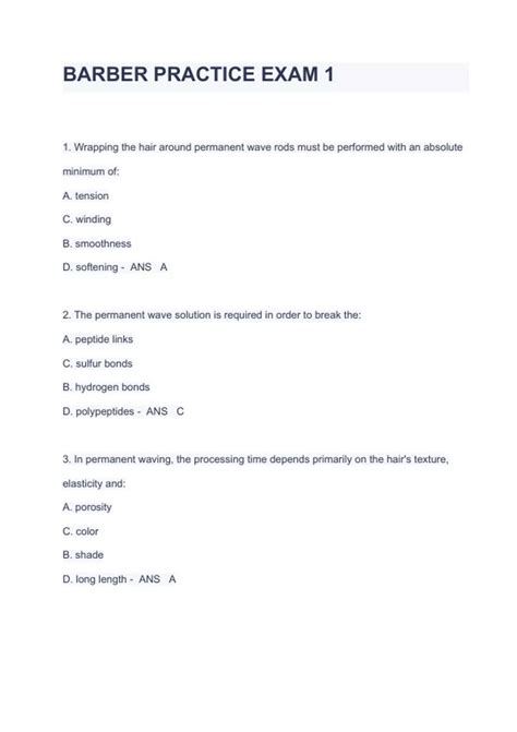 BARBER PRACTICE EXAM 1 Questions Answers 2023 A GRADED 100