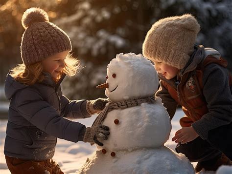 Crian As Fazendo Um Boneco De Neve Ia Generativa Foto Premium