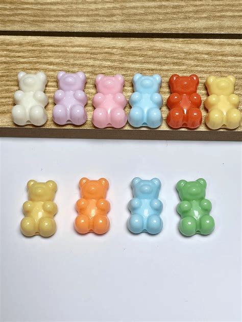 10pcs Creamy Vertical Drilled Teddy Bear Beads For Diy Hair Bands Bracelets Necklaces Etc