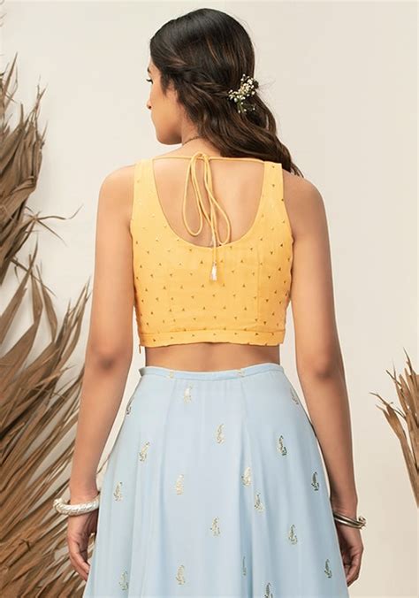 Buy Payal Singhal For Indya Yellow Foil Back Tie Crop Top All Year