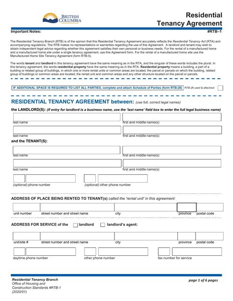 Residential Tenancy Agreement Rtb Pdf Form Formspal