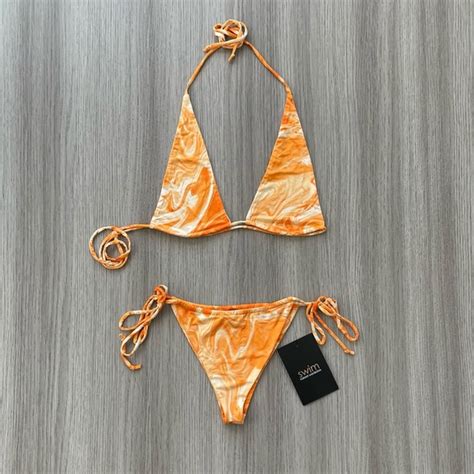 Naked Wardrobe Swim Nwt Naked Wardrobe Dreamsicle String Bikini Orange White Small Poshmark