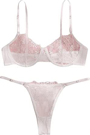 Amazon Sweatyrocks Women S Piece Lingerie Set Sheer Lace Spaghetti Strap Underwire