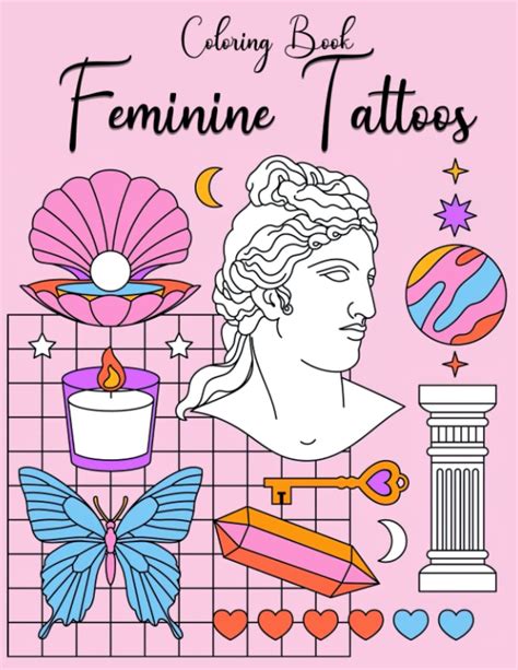 Feminine Tattoos Coloring Book Aesthetic Tattoo Coloring Book For