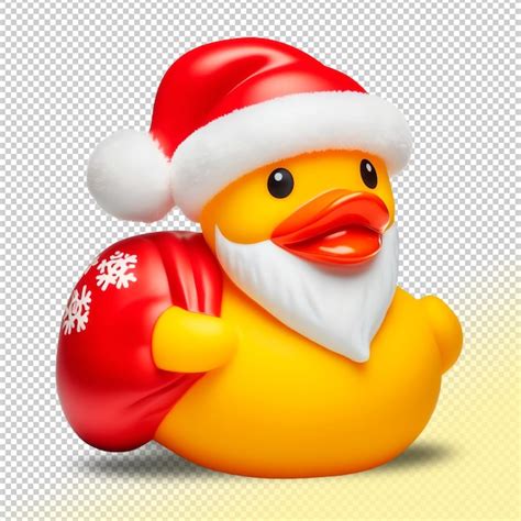 Premium Psd Psd Yellow Rubber Duck Santa With A Sack Of Presents On A