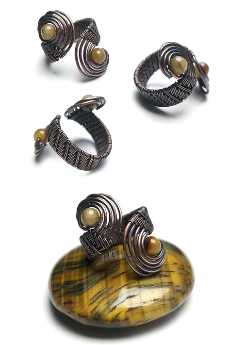 Wire wrap tutorial | Single weave two bead swirl wire wrap ring tutorial | Wire wrapped bead ...