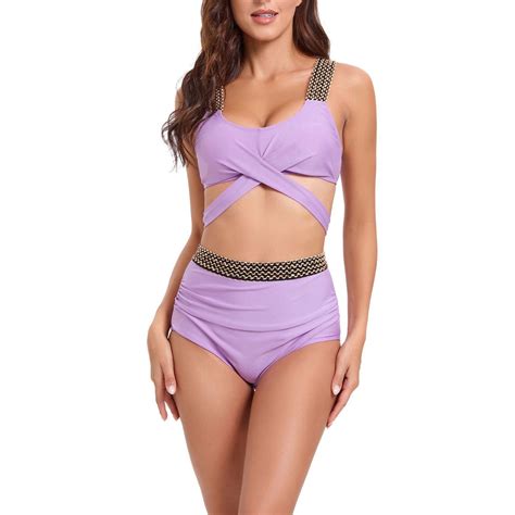 Wreesh Womens Two Piece Swimsuit Bikini Sets High Waisted Bikini New Fashion Swimwear Casual