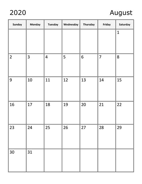 Calendar for August 2020 – free-calendar.su