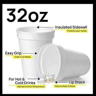 Oz Disposable Styrofoam Cups Pack White Foam Cup Insulates Hot