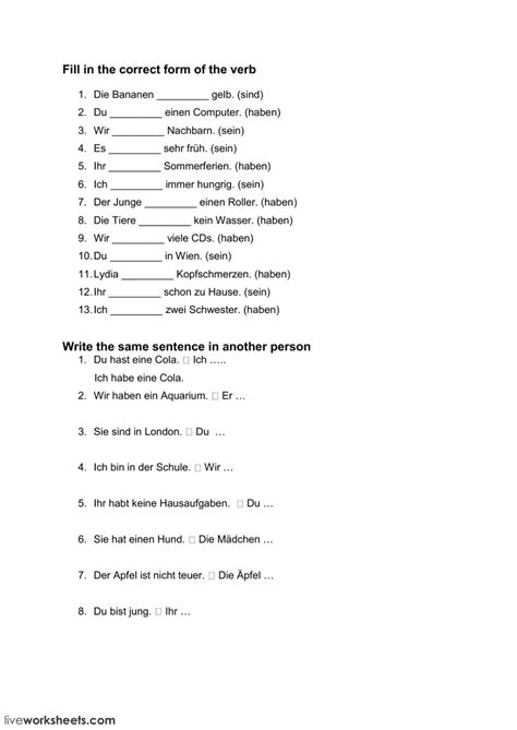 Interactive Worksheet Conjugate Haben Sein