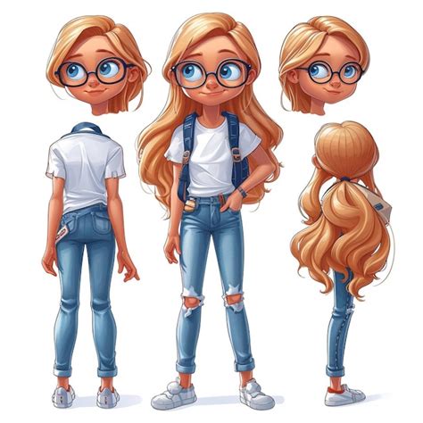 Premium Photo | Cartoon girl with glasses and a backpack poses for a ...