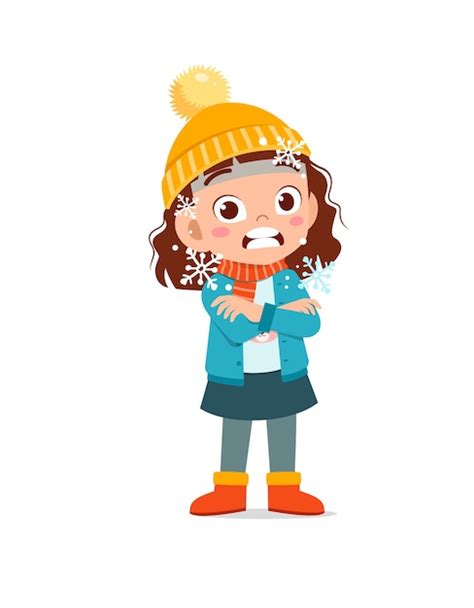 Freezing And Shivering Young Girl On Winter Cold Cartoon Style Clip