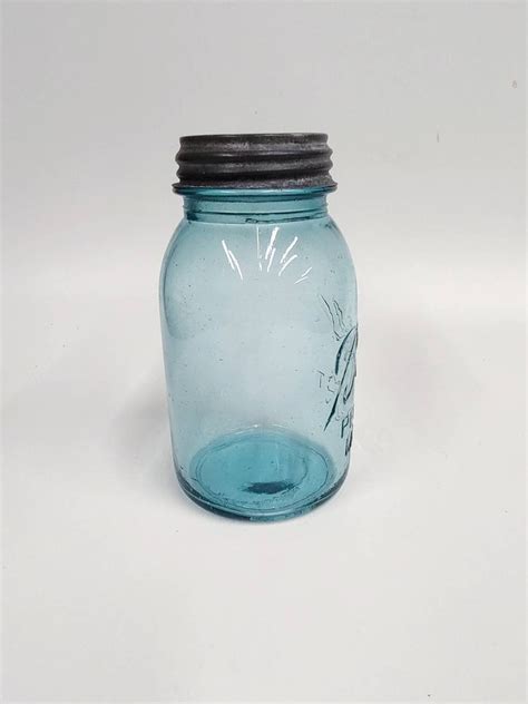 Ball Perfect Mason Jar Blue With Atlas Zinc Lid Etsy