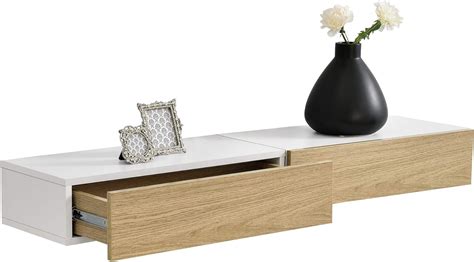 En Casa Wandplank Met Lade 50x24x12cm 2 Stuks Set Wit En Houtlook