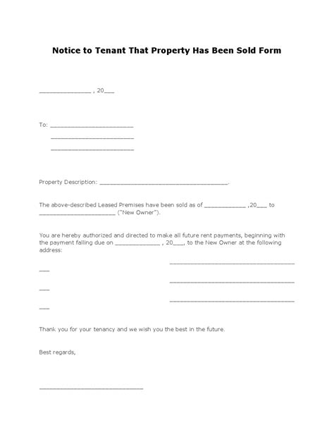 Free Sample Letter To Notify Tenant Of Sale Of Property