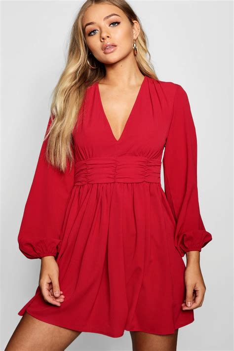 Ruched Waist Tea Dress Boohoo Uk