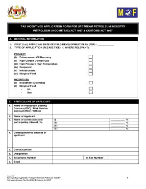 Fillable Online Application Form On Tax Incentives For Upstream