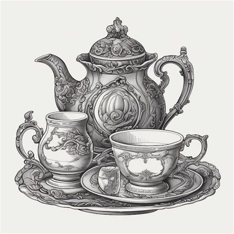 Premium Photo | A drawing of a tea pot and two cups on a tray generative ai