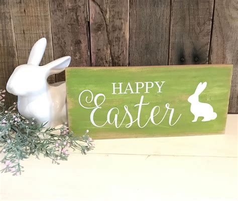 Wood Easter Sign With Bunny Rustic Easter Sign Green Etsy