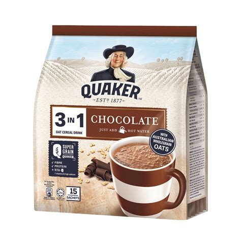 Quaker 3 In 1 Oat Cereal Drink Chocolate 15 Sachets X 28g 420g