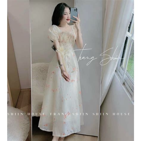 Đầm váy nữ dáng dài maxi váy nữa lụa hoa xinh với tone trắng nude nhẹ nhàng cho các nàng diện