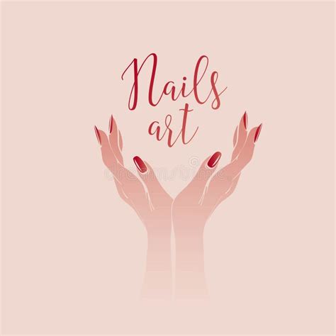 Woman Hands Stylish Red Color Nail Polish Manicure Modern Illustration Stock Vector