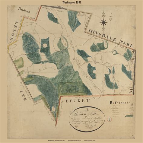 Washington Massachusetts 1831 Old Town Map Reprint Roads Place Names Massachusetts Archives