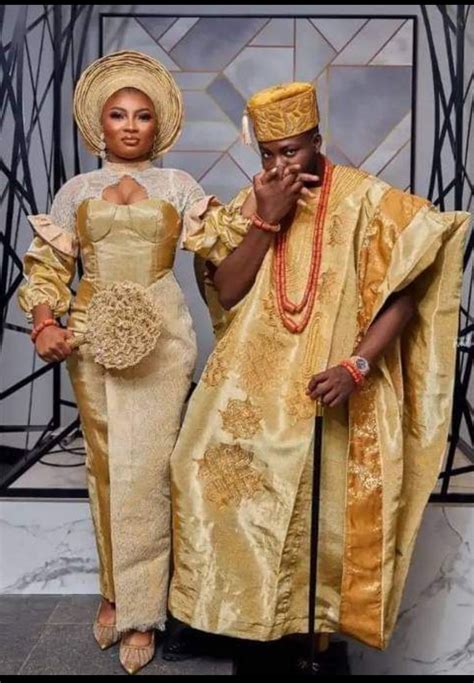 Matching Wedding Outfit Traditional Aso Oke Wear White Gold Etsy