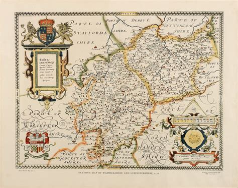 Saxtons Map Of Warwickshire And Leicestershire 1576 Print After