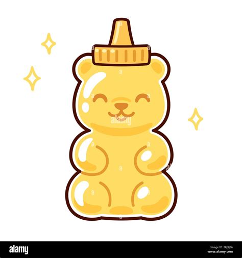 Cute cartoon bear shaped honey bottle drawing. Animal packaging design. Vector clip art ...