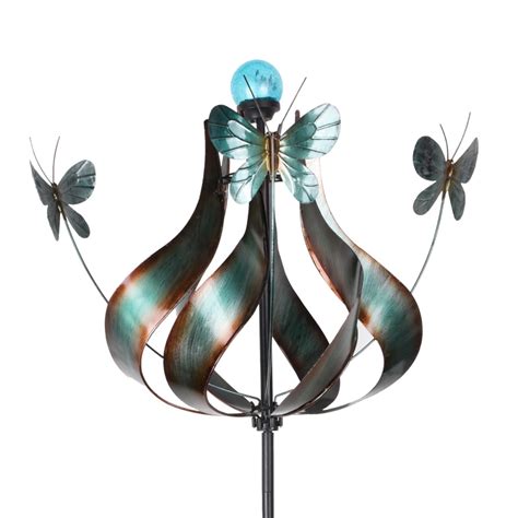 Teamson Home Solar Powered AIF4 Tulip Butterfly Kinetic Metal Windmill