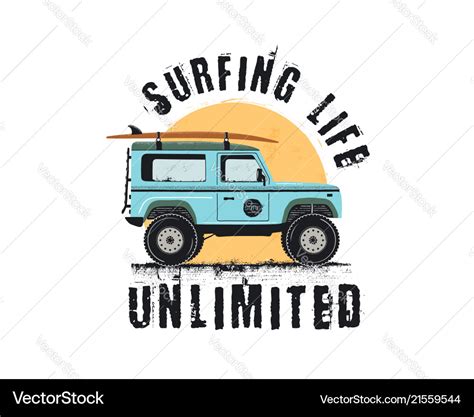 Vintage surf emblem with retro woodie car surfing Vector Image