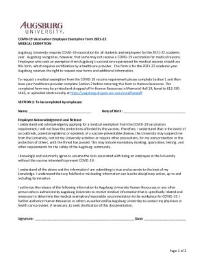 Fillable Online Covid Vaccination Employee Exemption Form