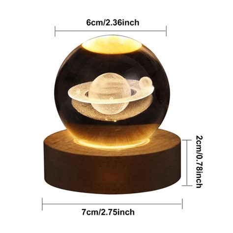 D Crystal Ball Crystal Planet Night Light Cm Laser Engraved Solar