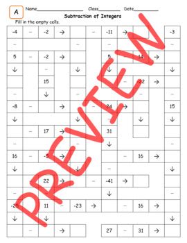 Subtracting Integers Crossword Puzzle By Math Is Easy Tpt