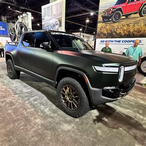 Sema 2022 Matte Dark Sage Green Rivian R1t Build By Doetsch Off Road Cooper Tires Rivian