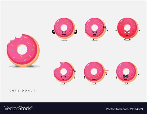 Cute Donut Mascot Set Royalty Free Vector Image