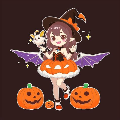 Vector Halloween Collection De Personnages Mignons Anime Chibi