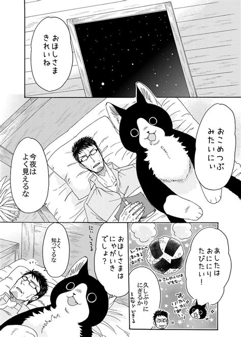 「おおきな猫又とリタイアおじさん、 星を見ながら眠りにつく夜のお話🐱⭐️ 1 2 漫画が読めるハッシュタグ 」清水アイ 🐱『ねこまたと