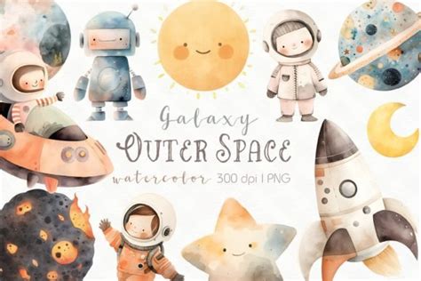 Outer Space Watercolor Clipart Graphic By Bunnyxart Creative Fabrica