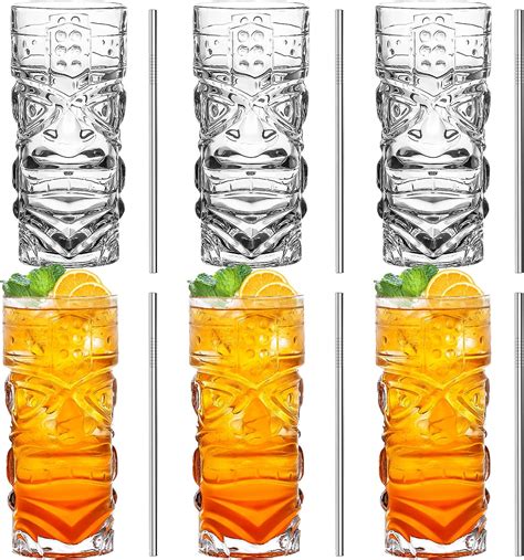 Cedilis 6 Pack Modern Bar Tiki Glasses Tiki Cup Tiki Mug Double Old Fashioned