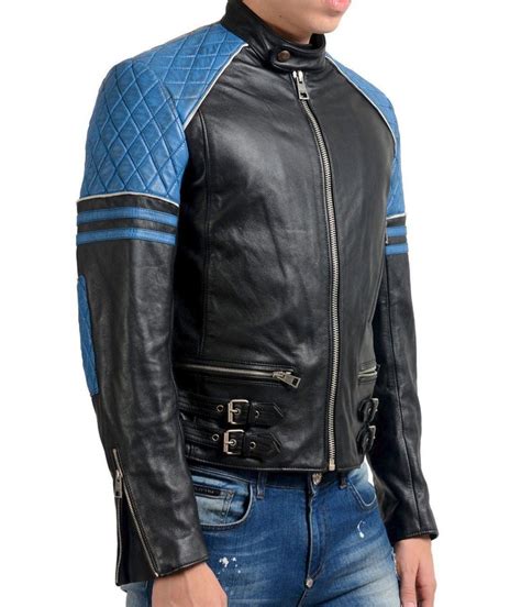 Men's Quilted Designer Motorbike Black and Blue Jacket - Jackets Masters