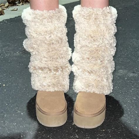 Fluffy Leg Warmers Handmade Knitted Faux Fur Leg Depop