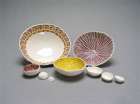 Fine Textured Porcelain Pieces With Fused Glass Inlays