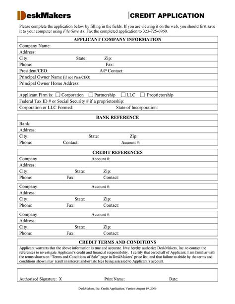 Credit Application Template Excel